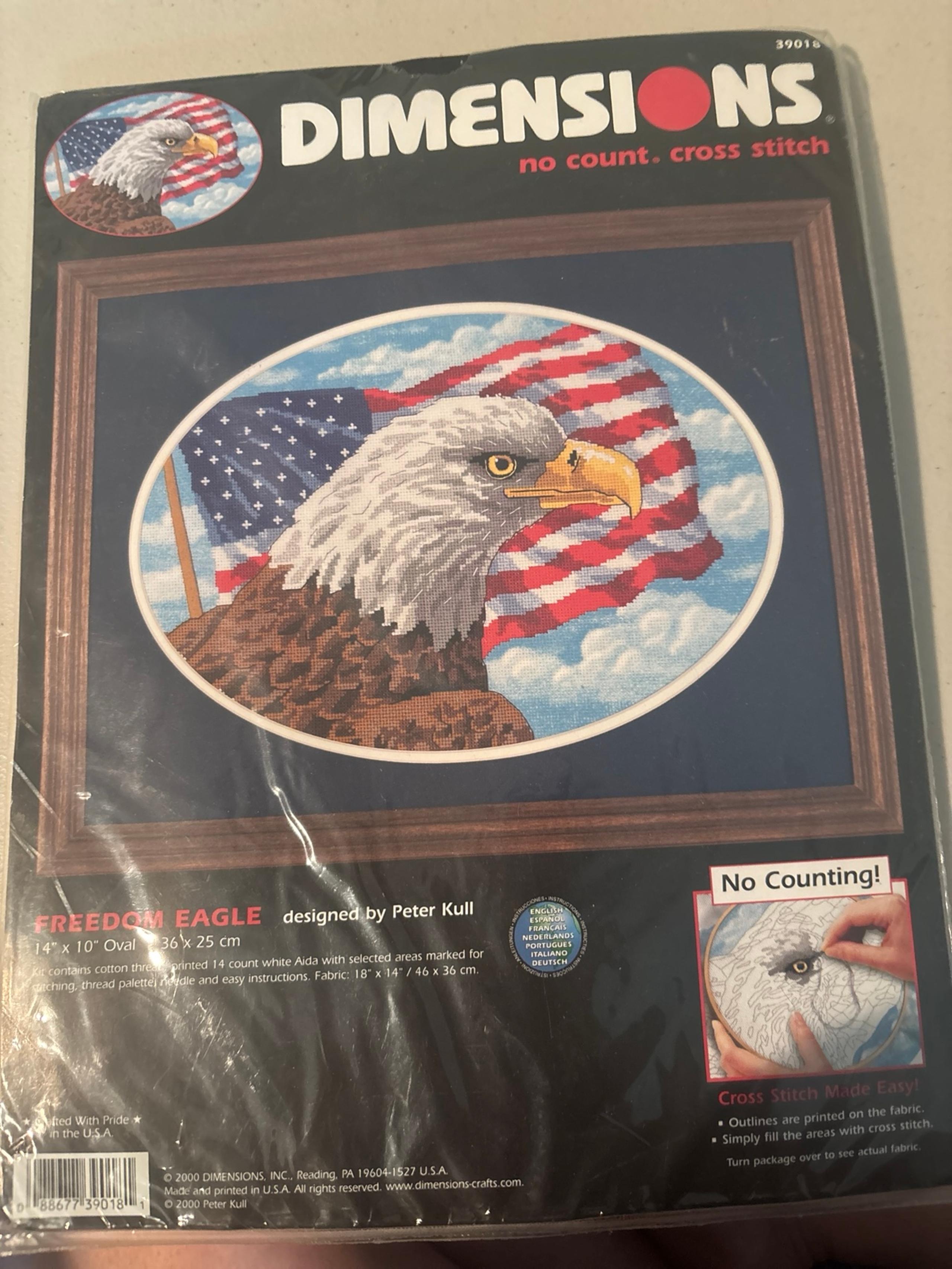 Balled eagle and American flag cross stitch