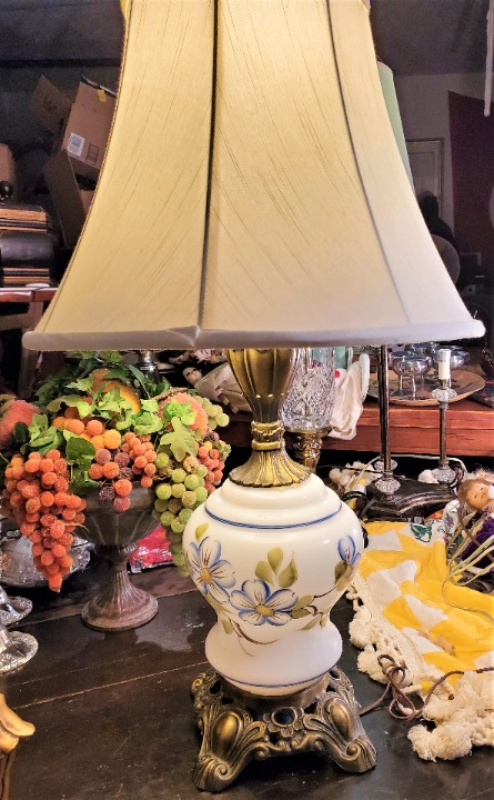 Vintage Hand Painted Glass Table Lamp