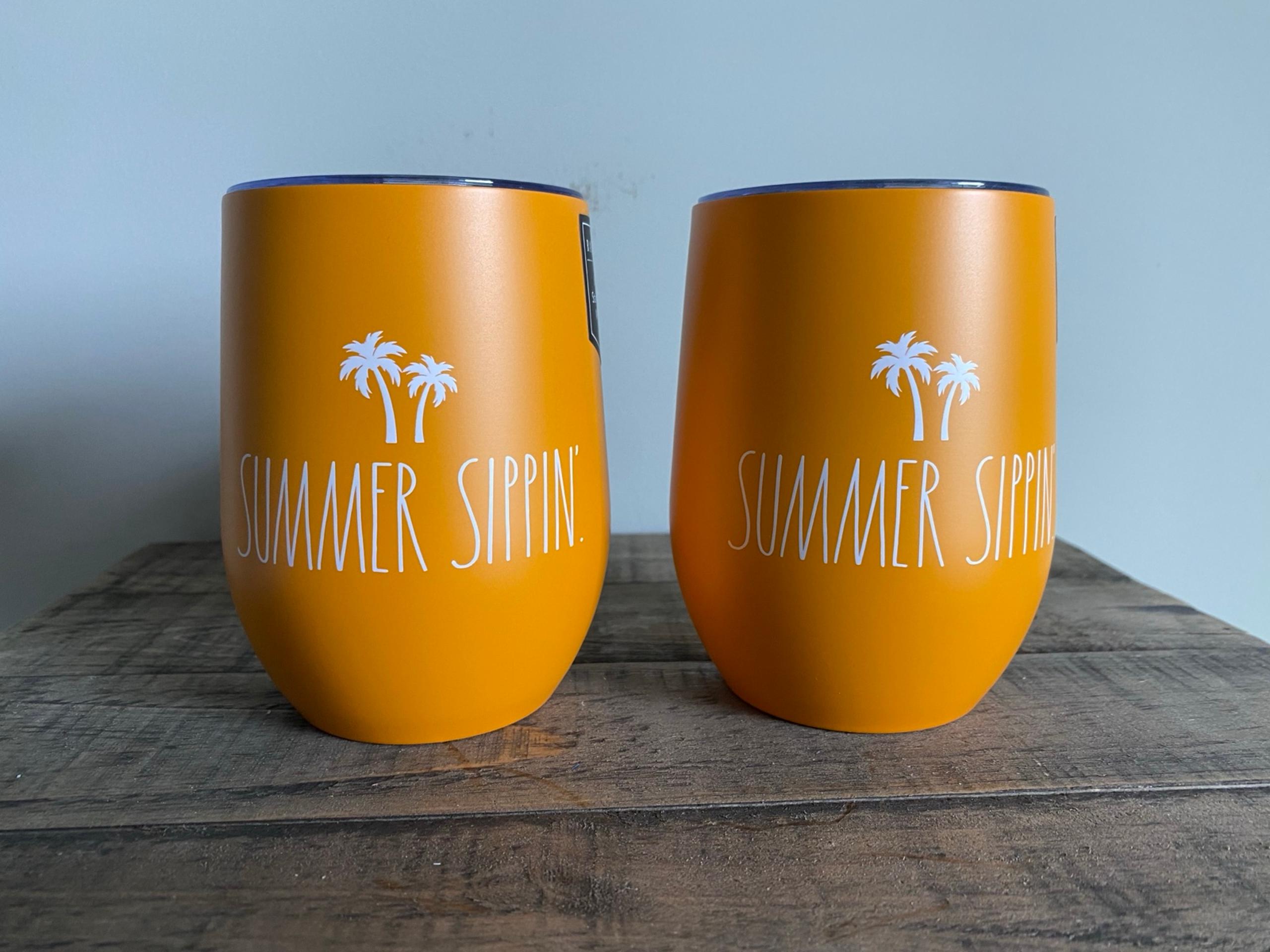 Rae Dun SUMMER SIPPIN  2 Insulated Stainless Steel Wine Cocktail Cups Orange