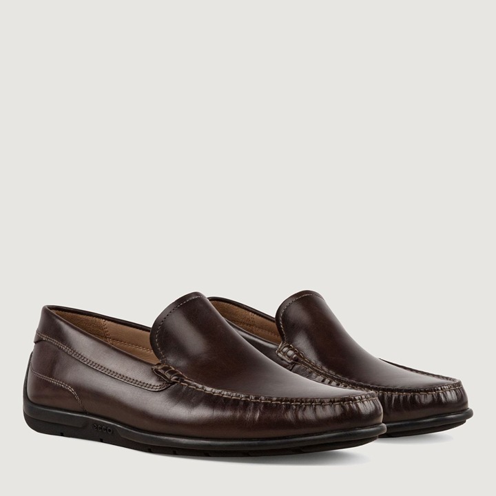 ECCO Shoes Men’s Size US 12-12.5 Coffee Classic Moc 2.0 Leather Loafer Slip On