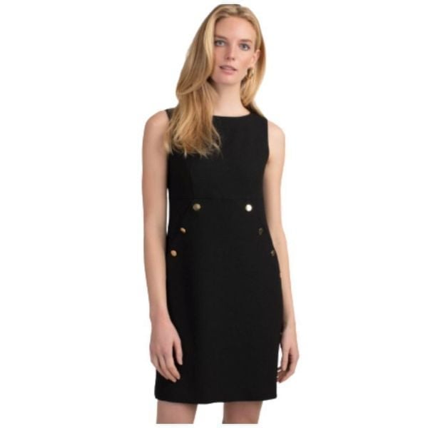 NWT Trina Turk Women’s Heart Felt Lined Black Dress with Gold Button Details 2
