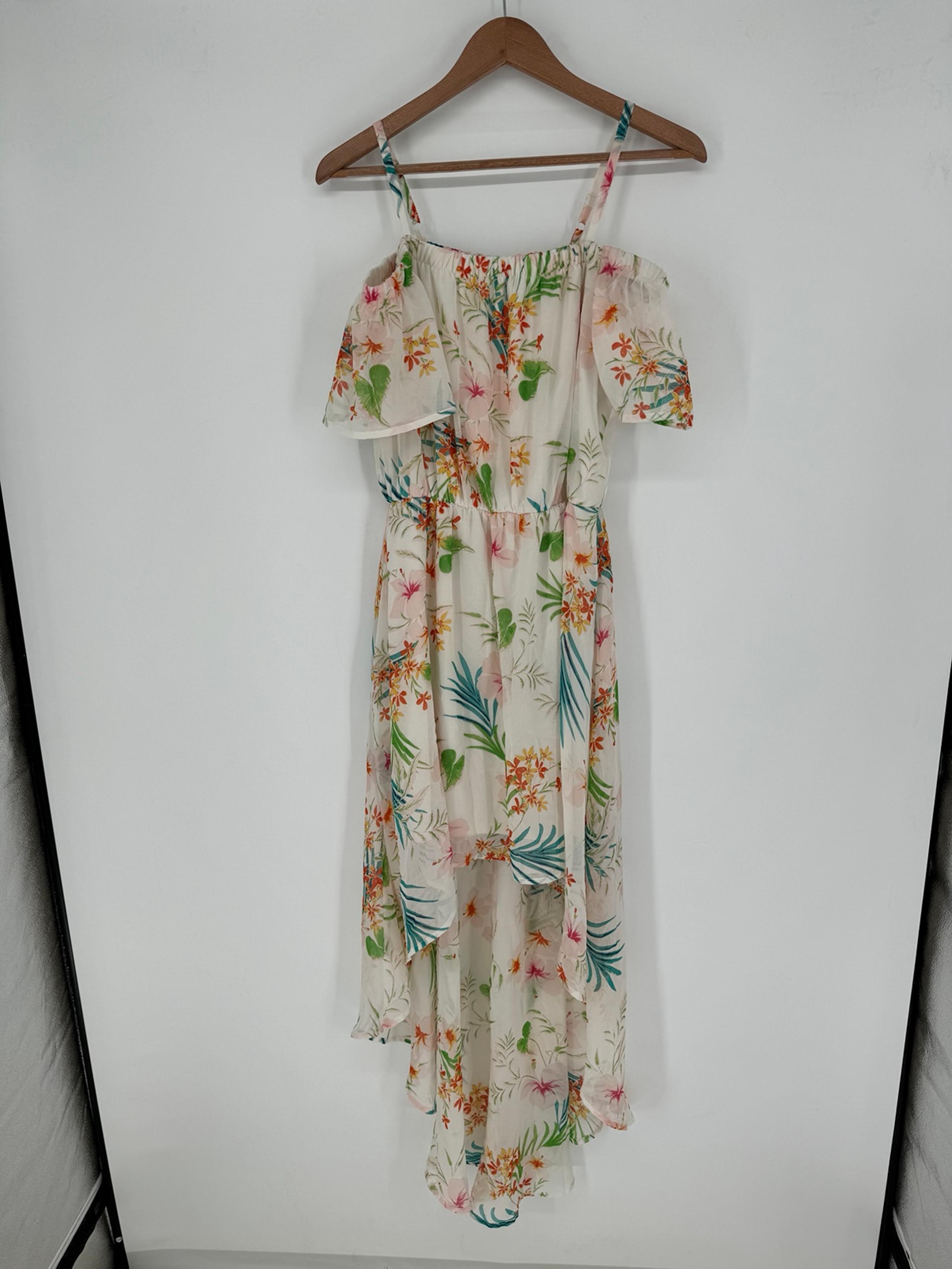 As U Wish Women’s Floral High Low Dress Spaghetti Straps Cap Sleeves Sz Med Y0