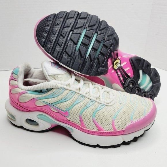 Nike Air Max Plus GS White Pink Mint Green Running Shoes 718071 102 Girls 5.5Y