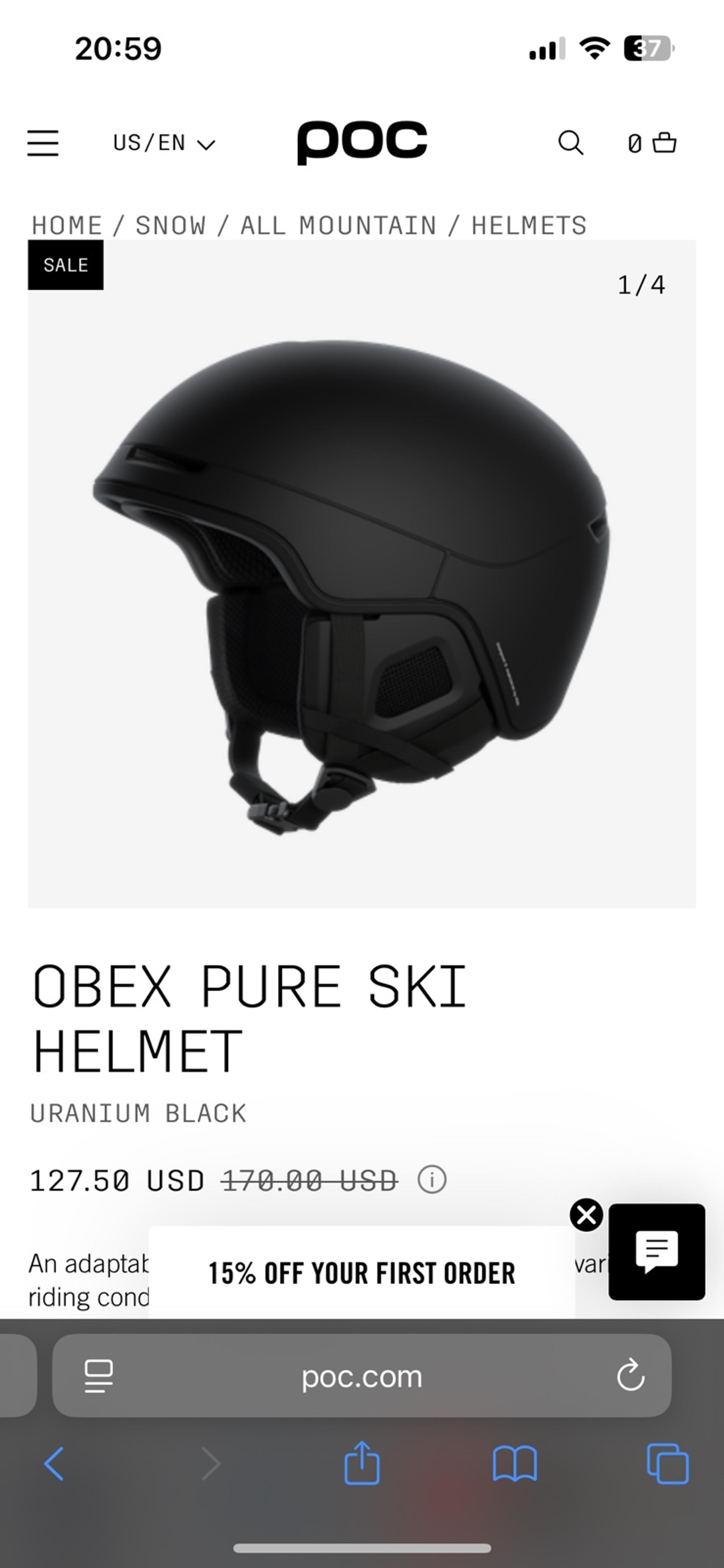 New POC OBEX PURE HELMET-URANIUM BLACK ML