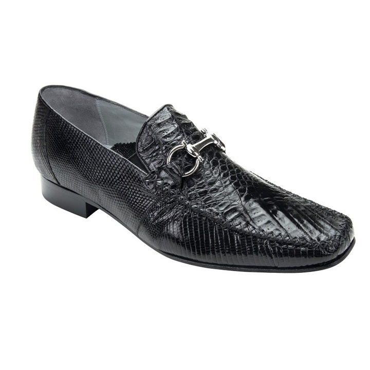 Belvedere 9.5 Exotic Crocodile Lizard Dress Shoe Loafer Slip On Black Italo