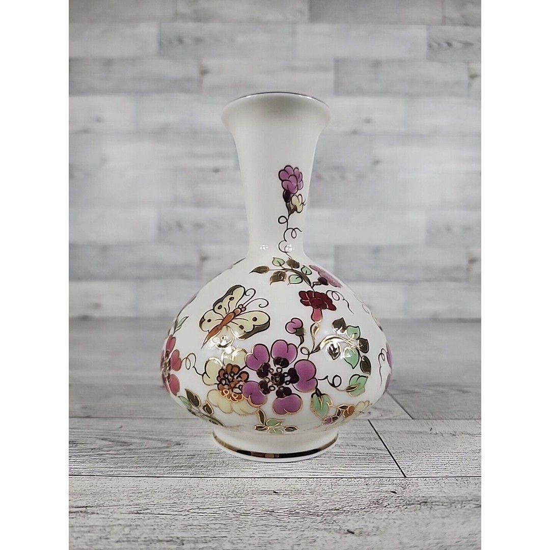 Zsolnay Hungary Hand Painted Floral Flowers Vase 24K Gold Trim 6