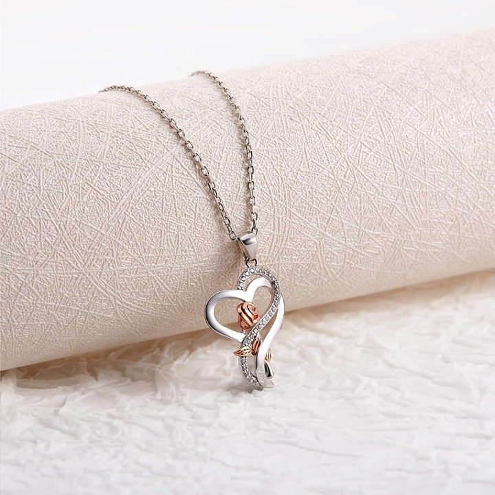 Heart Shape Rose Necklace Sterling Silver-HE47RW