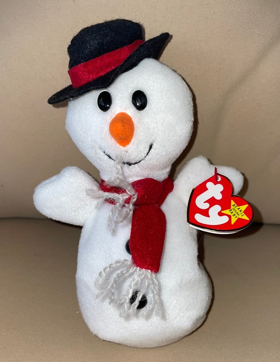 Vintage 1996 RARE Ty Beanie Babies SNOWBALL Snowman #4201 pvc Pellets MWMTs New