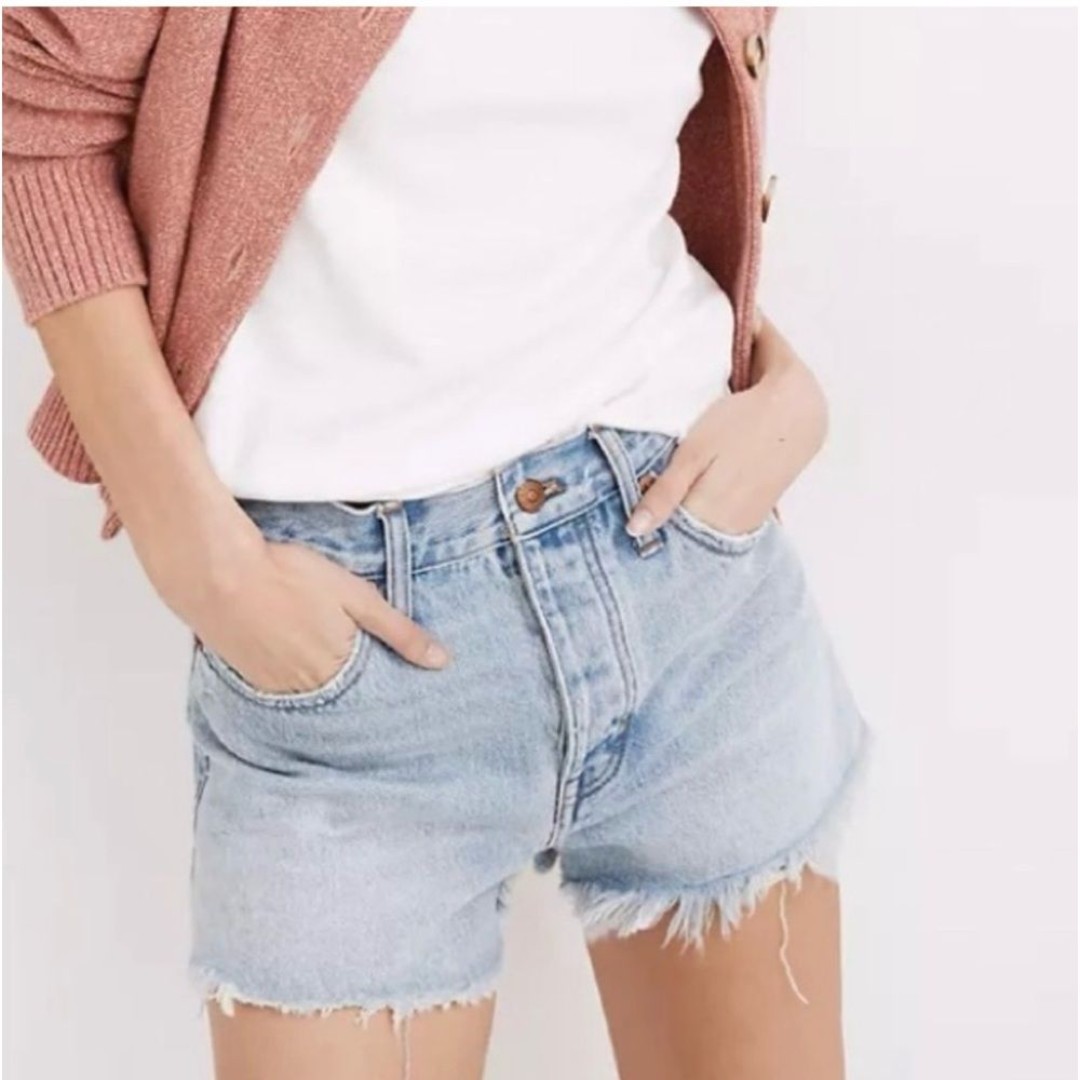 Madewell Relaxed Denim Shorts High Rise Cut Off Frayed Hem Distressed Size 25