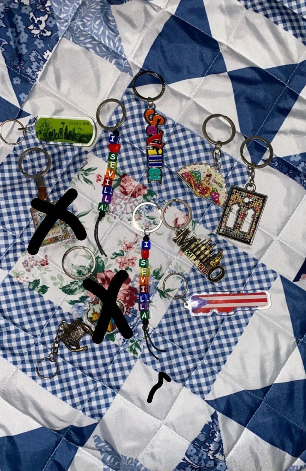 Spain, Italy, Puerto Rico Keychains