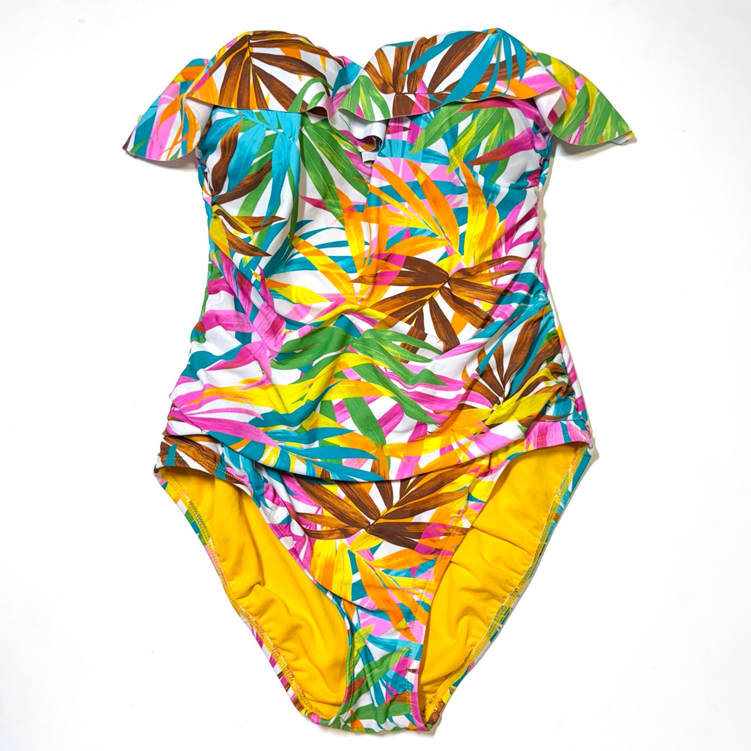 Bleu Rod Beattie Fantasy Island Palm One Piece Strapless Ruffle Bandeau Swimsuit