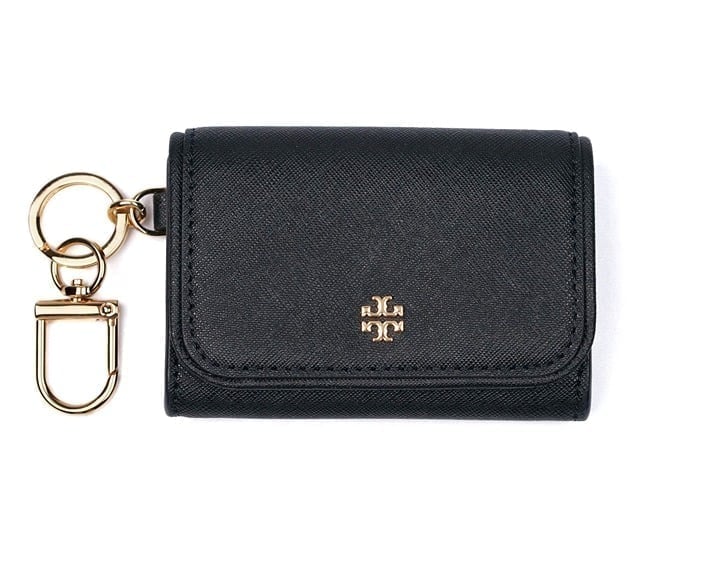 Tory Burch Black Saffiano Leather Card Case Key Ring Coin Pouch Wallet 157146