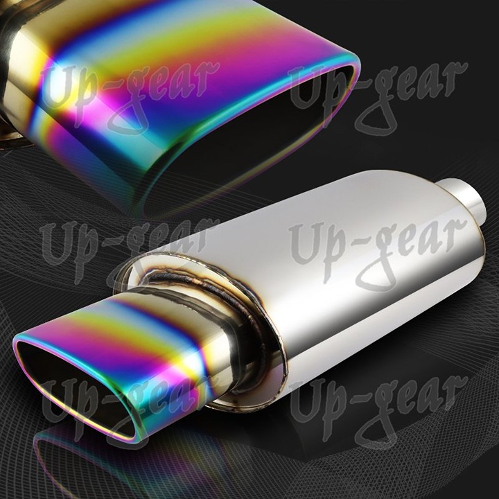 Universal 5.5 Oval Rainbow Burnt Tip Stainless T-304 Exhaust Muffler 2.5 Inlet