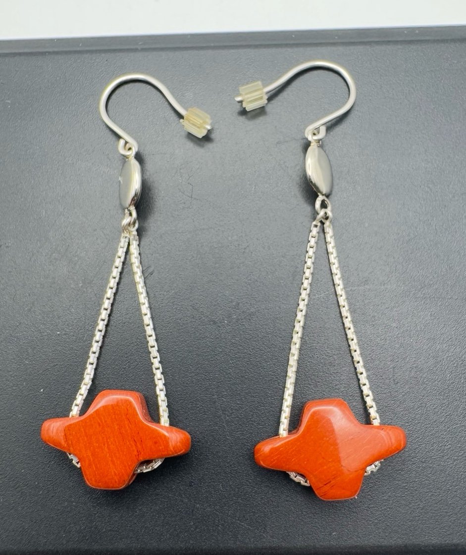 RLM STUDIO Ladies Sterling Silver Dangling Orange Jasper Earrings