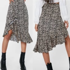 Nasty Gal Leopard Print Midi Skirt High Low High Waisted Black Cream Womens 6