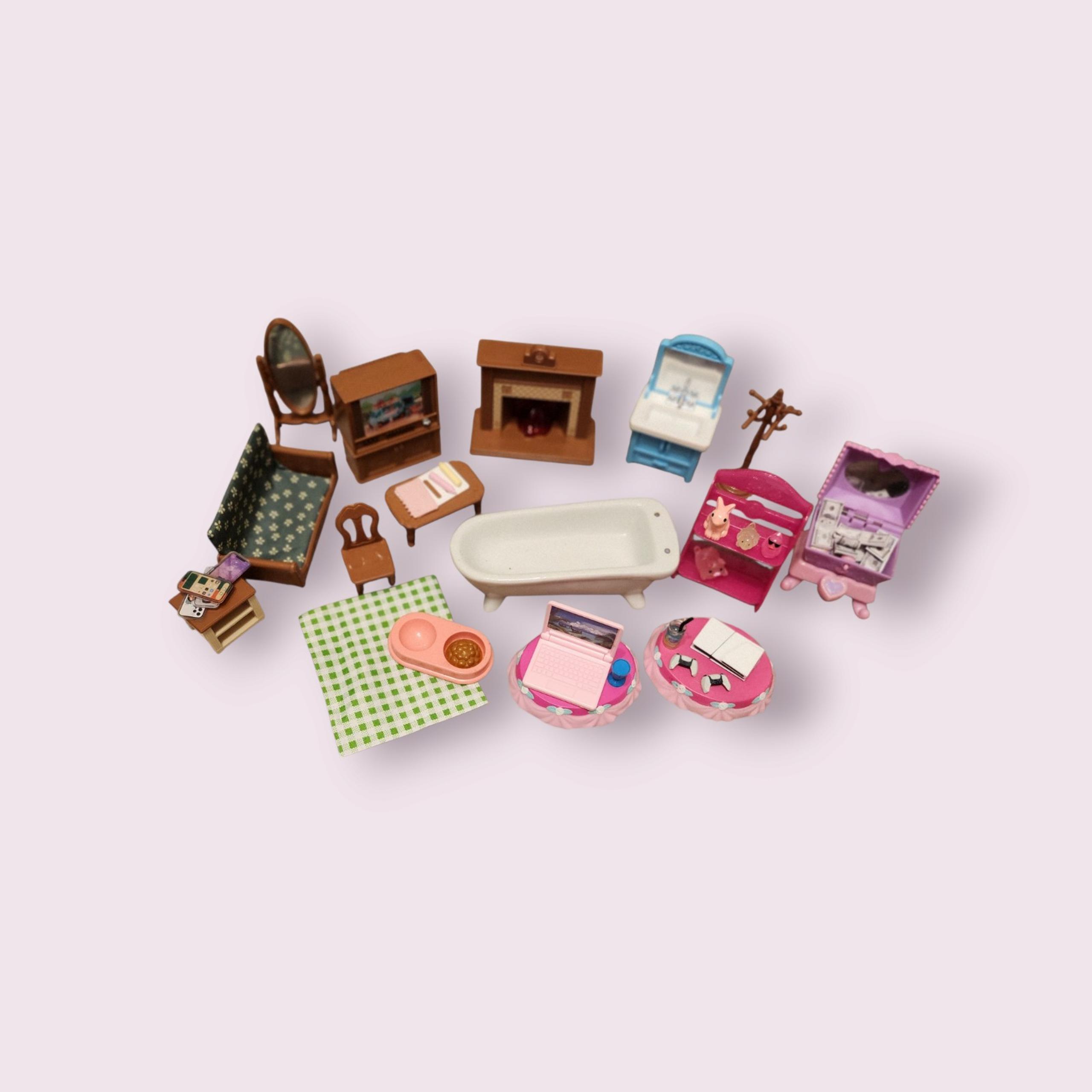 Assorted Doll House Toy Miniature Furniture and Accessories Lot