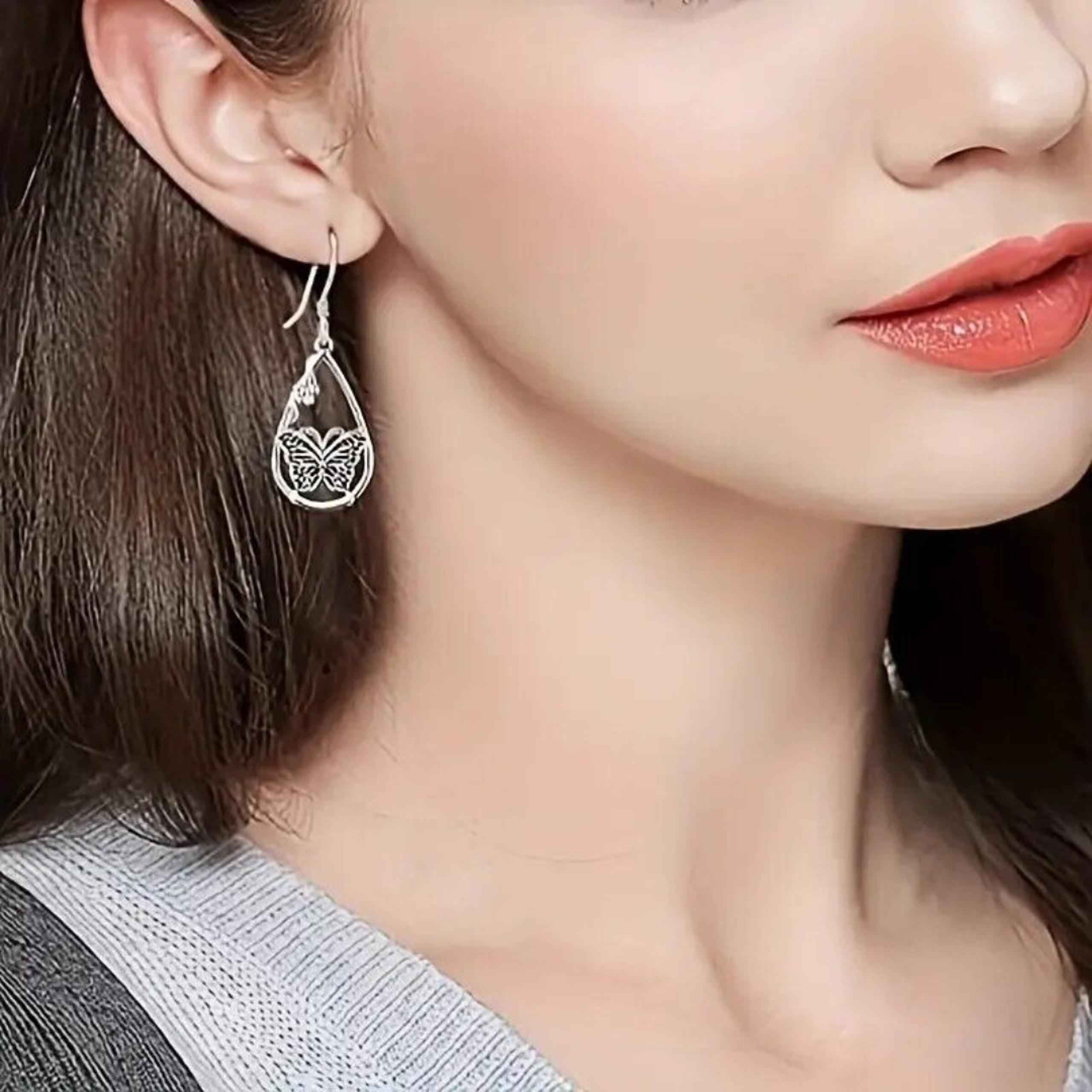 Vintage Bloom Drop Butterfly Earrings