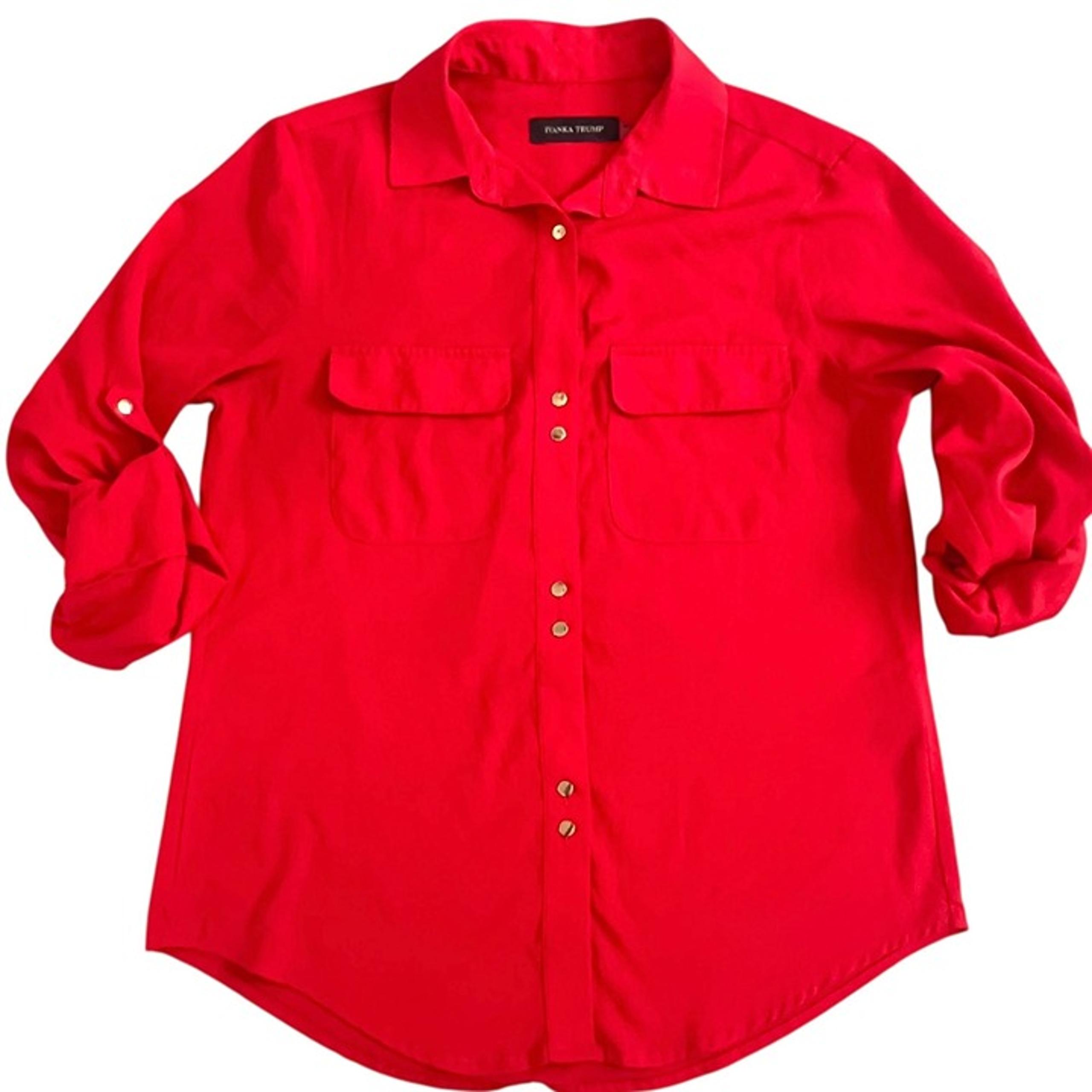 Ivanka Trump Women’s Small Red Roll Tab Sleeve Button Down Blouse Casual Chic
