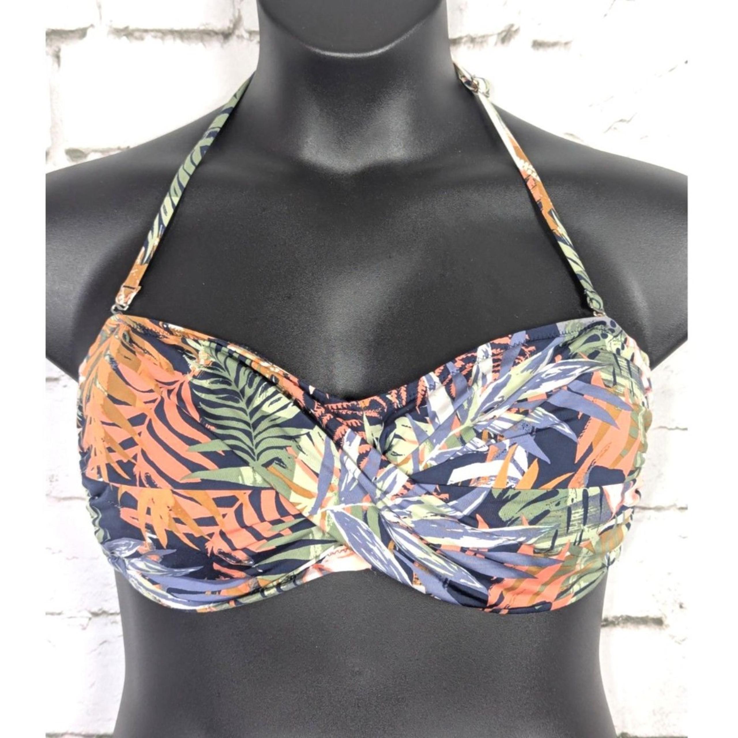 GARNET HILL Ruched Bandeau Tropical Convertible Swimsuit Top Size 14