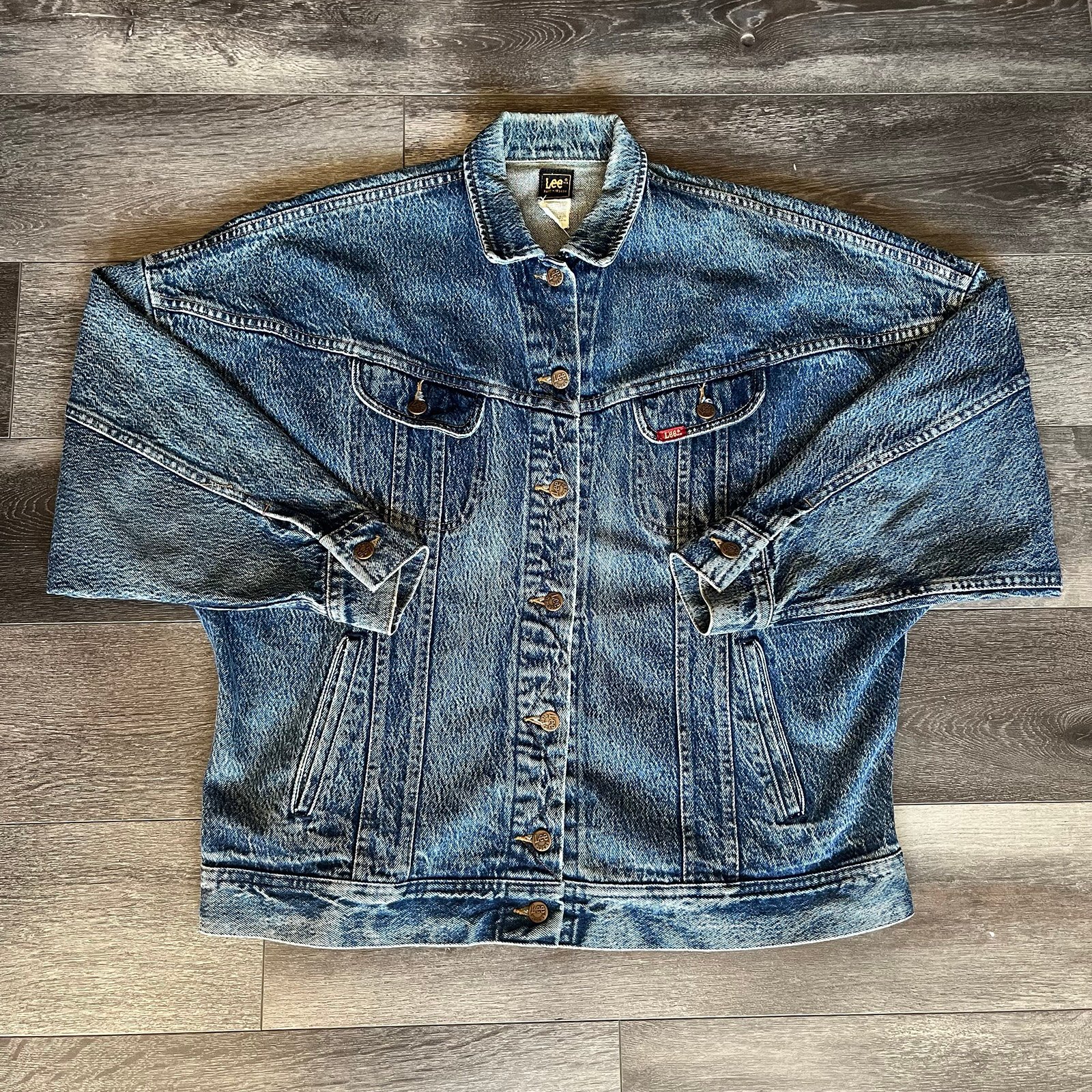 Vintage 1990s Lee Riders Acid Stone Washed Trucker Denim Jean Jacket Made in USA