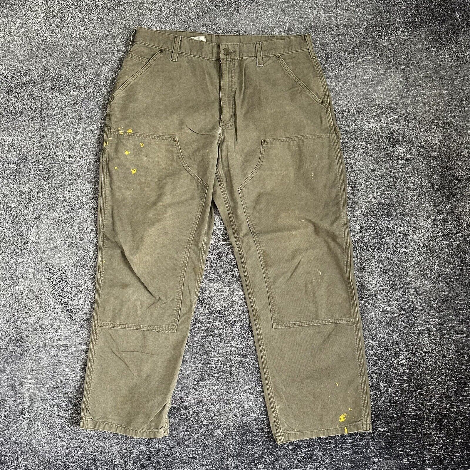 Mens Carhartt Double Front Knee Canvas Light Brown Utility Work Pants Sz 34 X 30