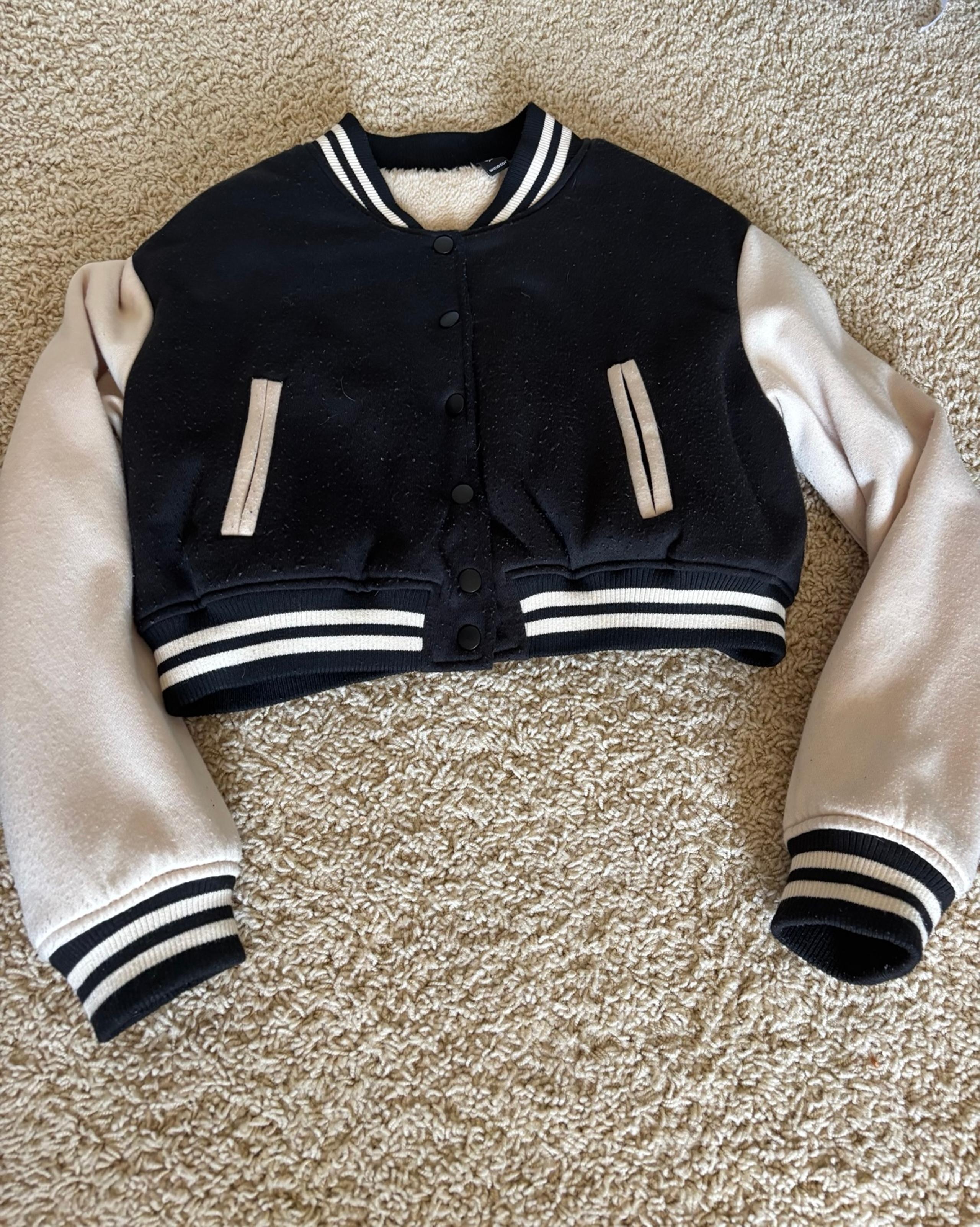Windsor cropped baseball jacket.