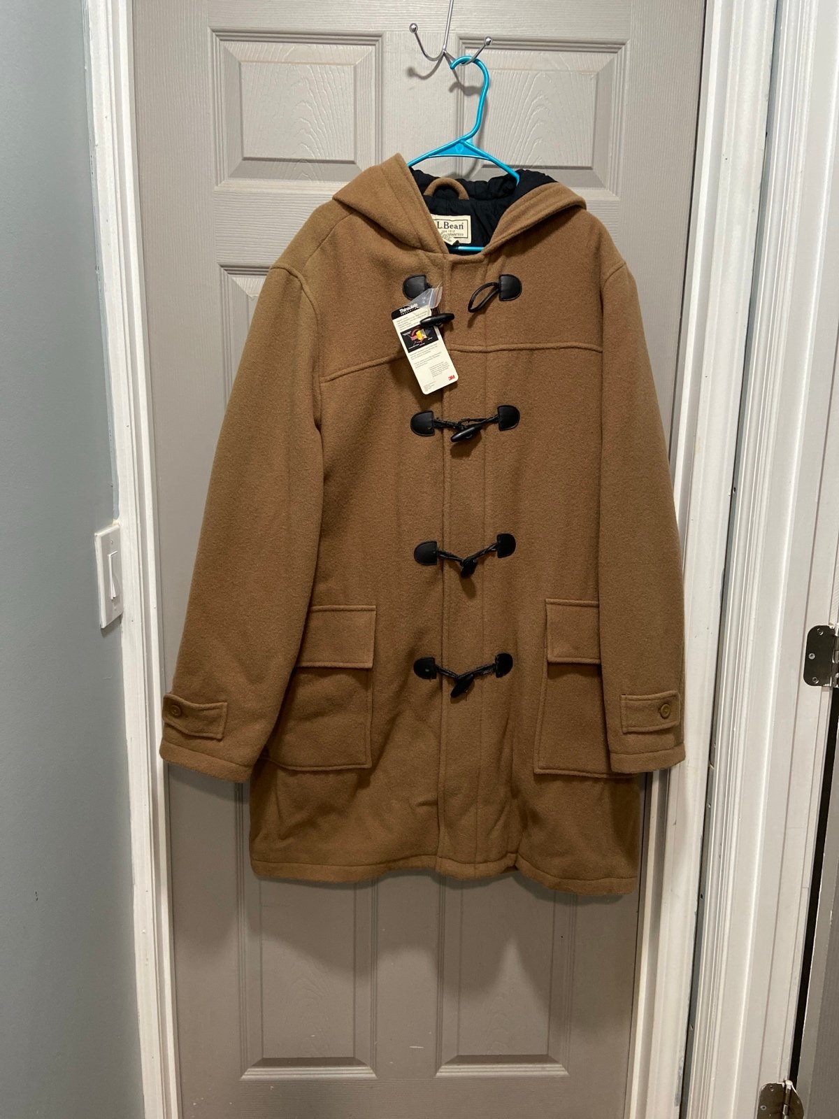 LL Bean Men’s Camel Brown Wool Hooded Duffle Toggle Cost XL TALL