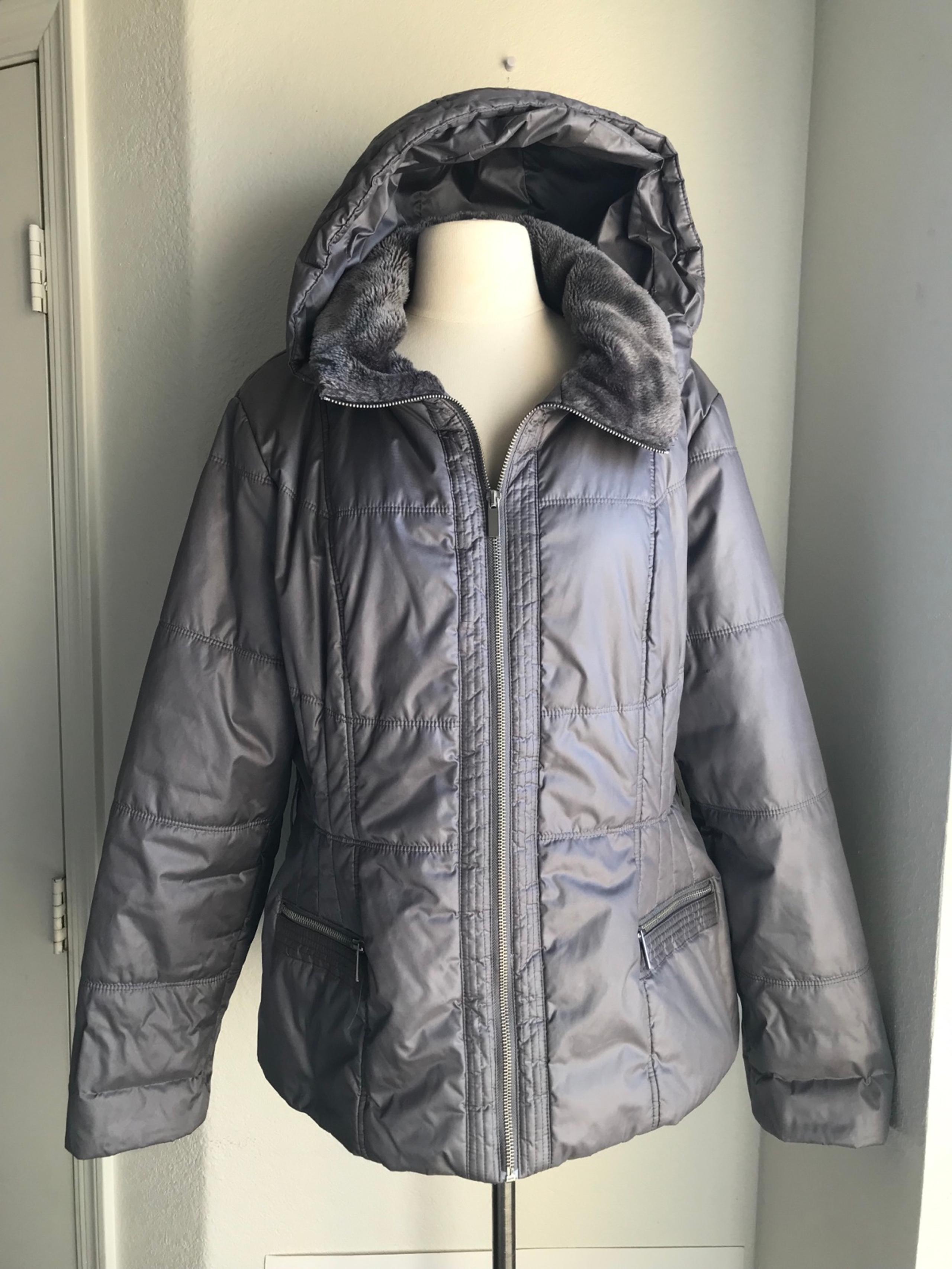 New York & Company Warm Jacket Faux Fur Trim Removable Hood size XL Gray No Belt