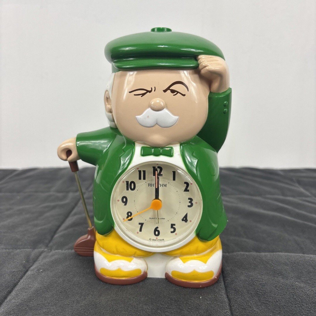 Vintage Rhythm Tee Time Green Golfer Talking Alarm Clock Tested Works