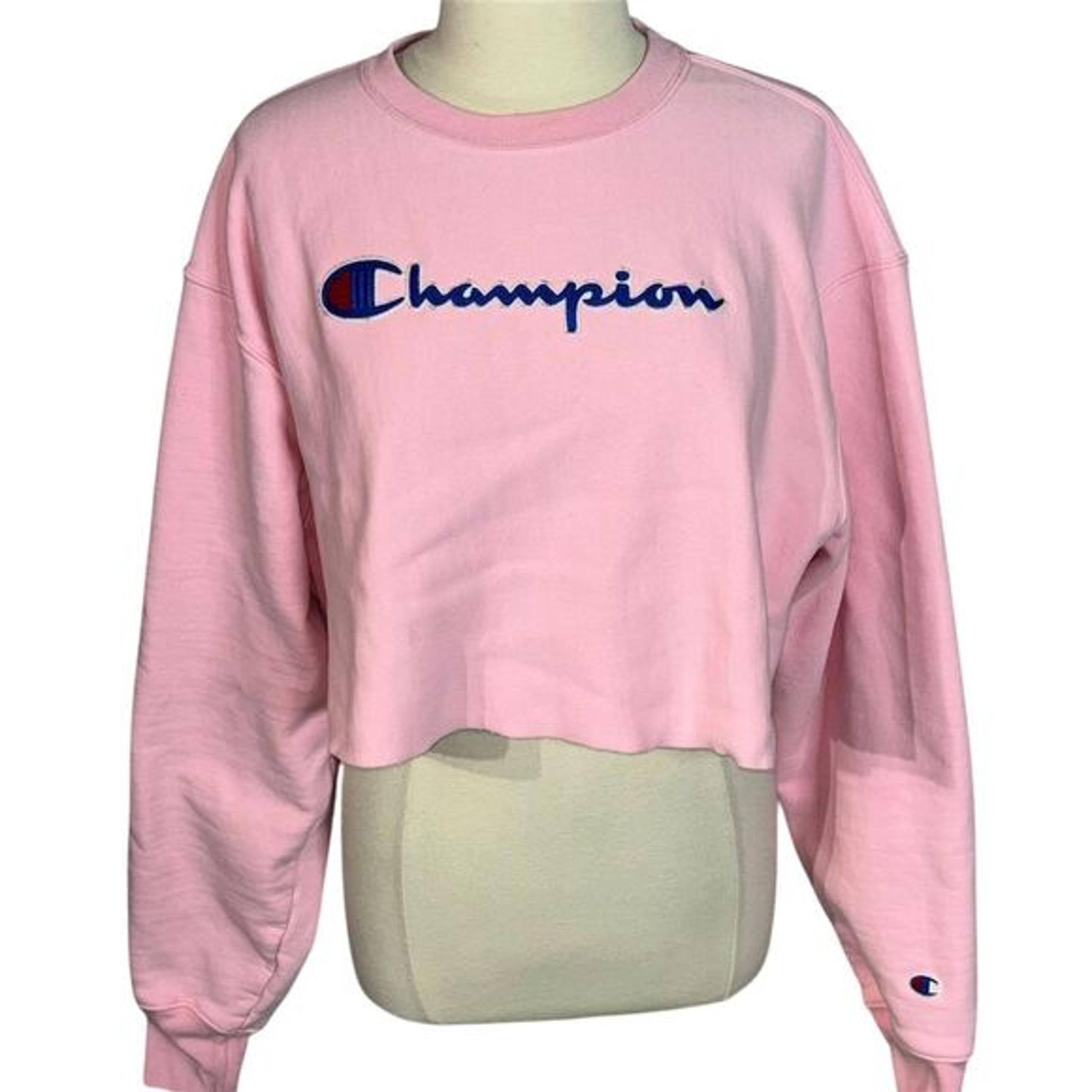 Champion Women's Reverse Weave XL Pink Cropped Crew Neck Sweatshirt Long Sleeve