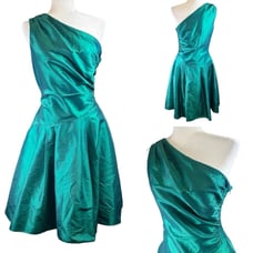 Vintage Scott Mcclintock One Shoulder Mini Tulle Dress Size 12 Green Prom Formal
