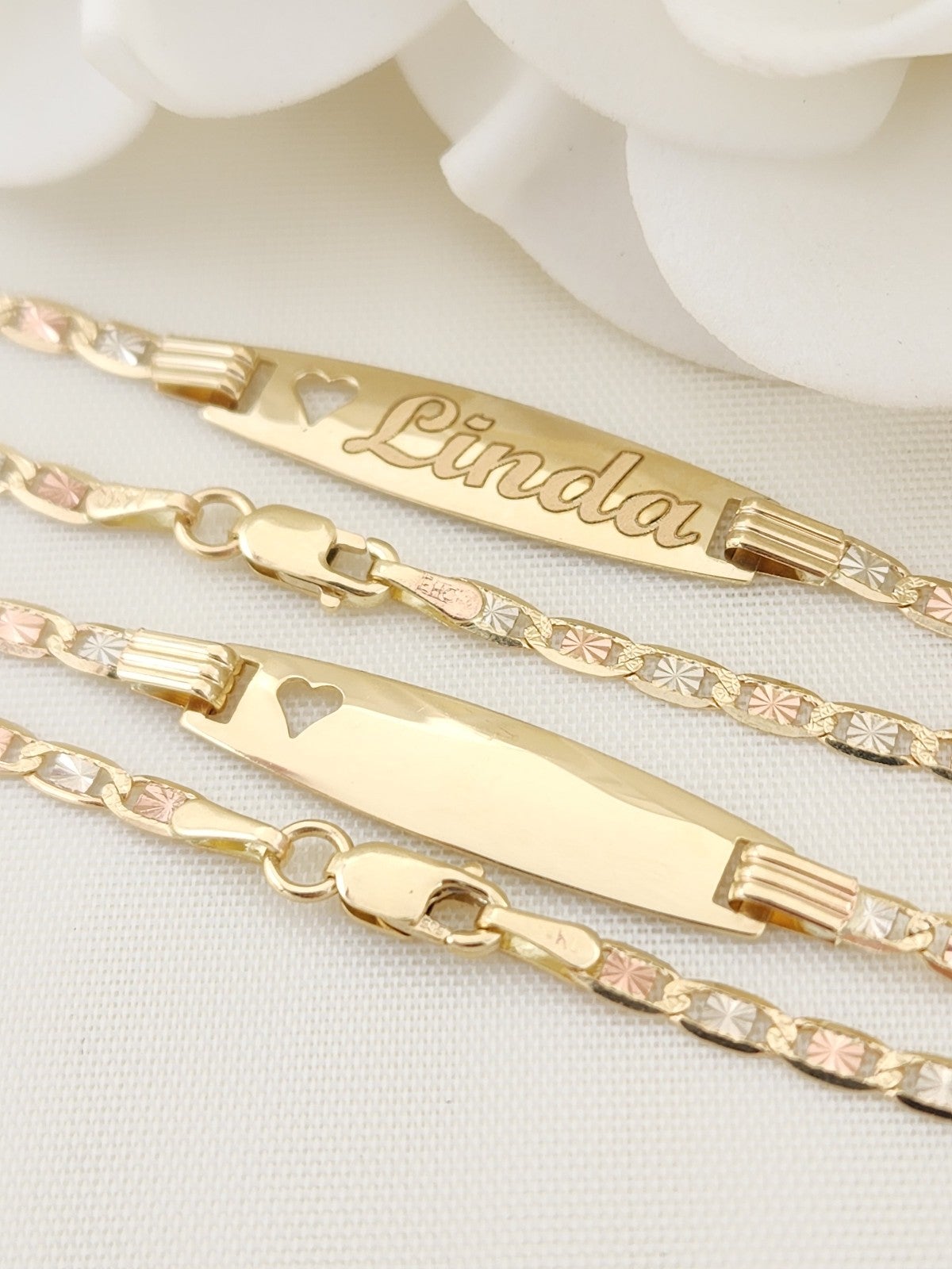Solid 14k gold tricolor gold Baby bracelet - engraving
