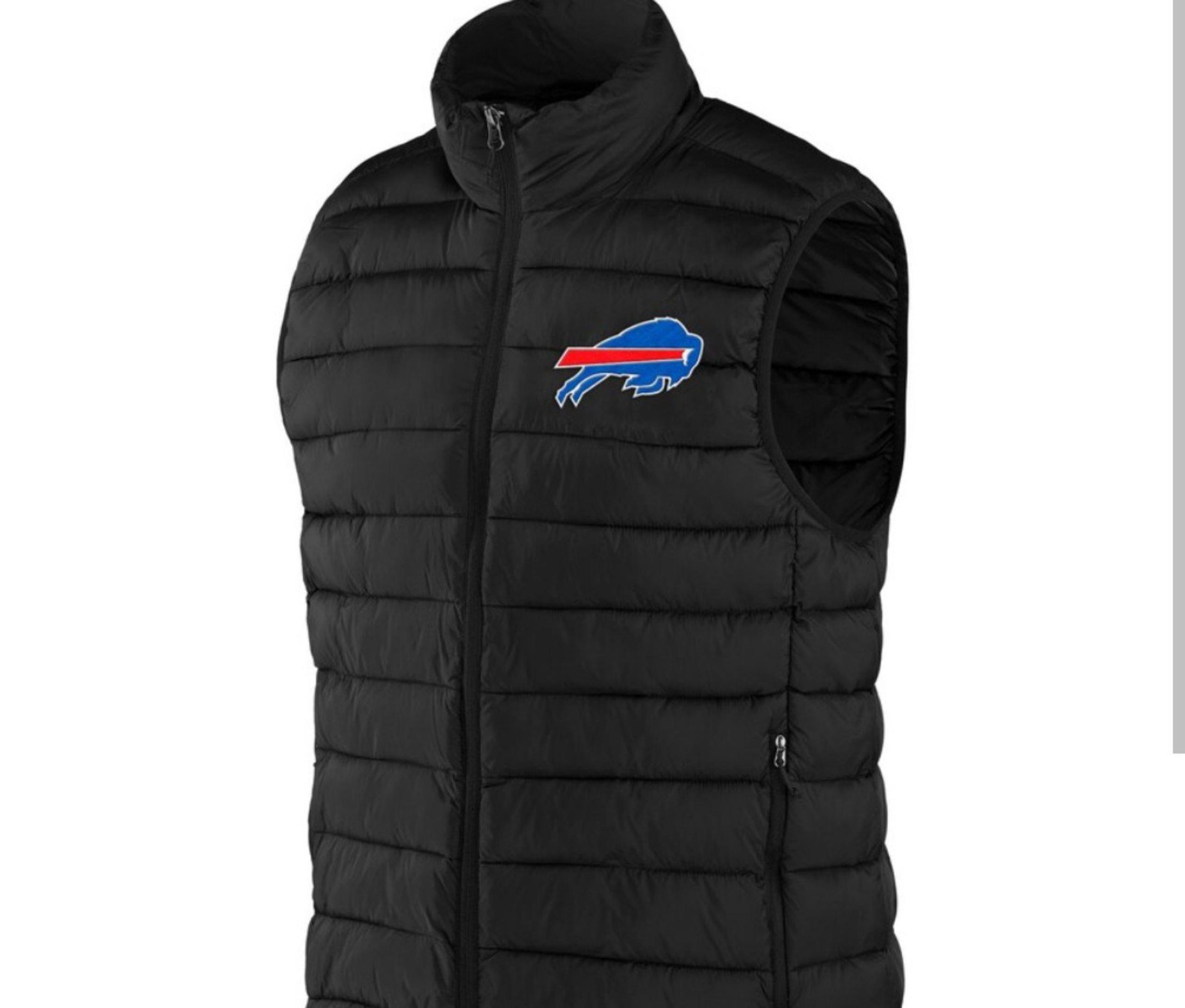 Buffalo Bills Full Zip Men's NFL Black Puffer Vest Jacket Coat New W Tags ...emb