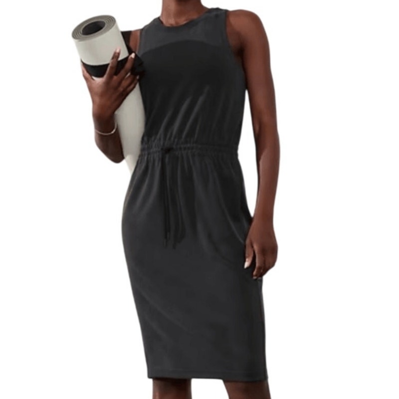 Athleta Seasoft Midi Dress Black Women's Size XL New With Tags Condition