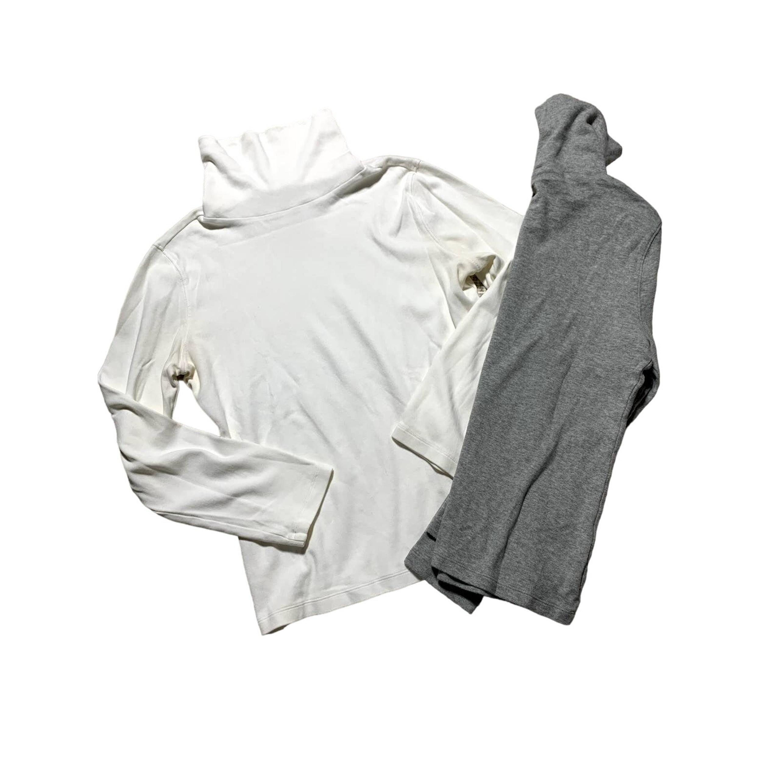 Liz Claiborne Womens M White & Grey Long Sleeve Turtleneck Shirt Bundle