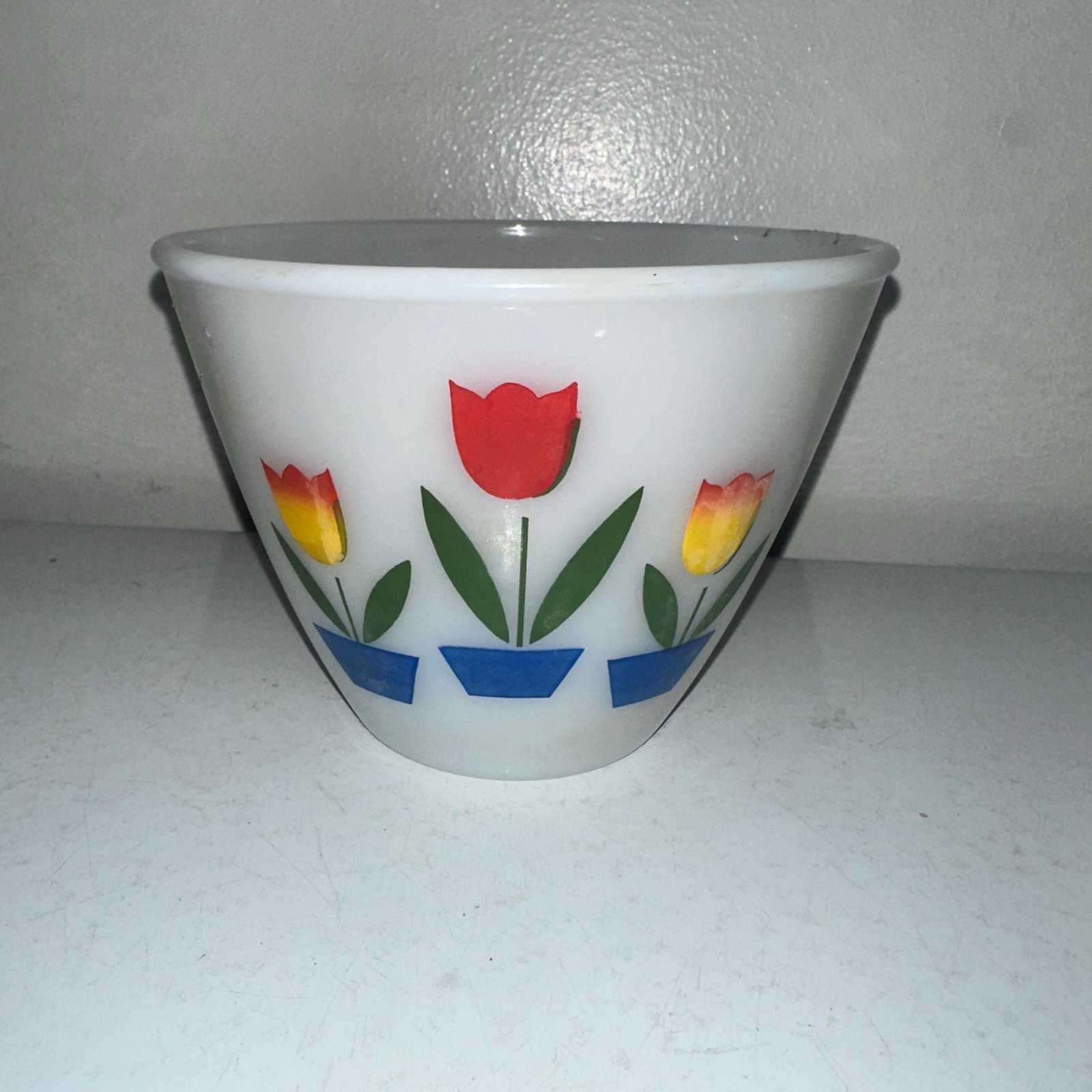 Vintage FireKing tulips grease jar