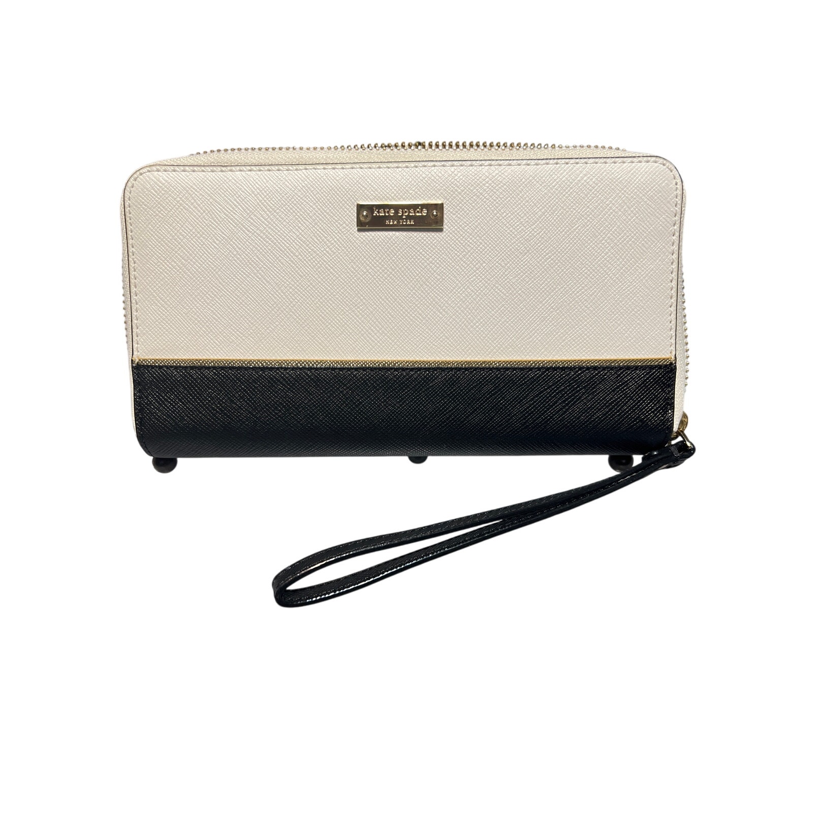 Kate Spade Black and Off White Leather Zip Around Wristlet