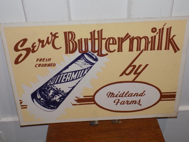 Vintage Serve Buttermilk By Midland Farms Cardboard Sign