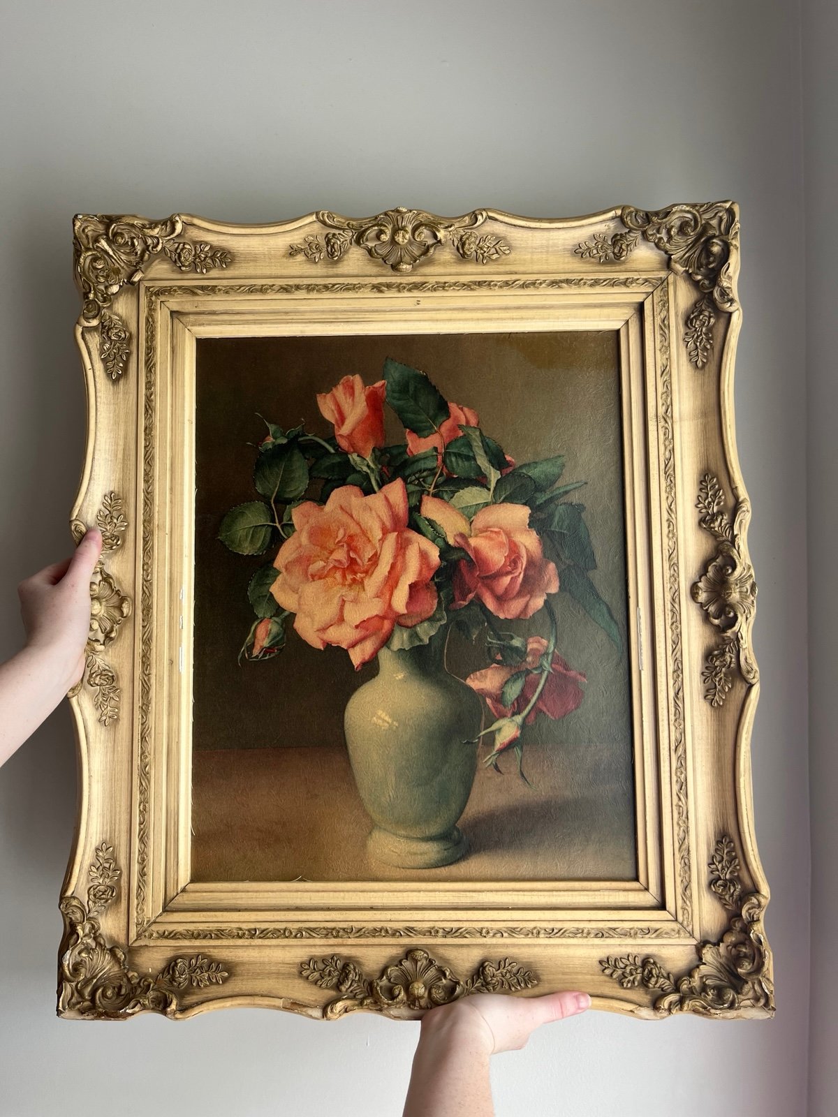 Vintage Floral Painting Print in Ornate Frame