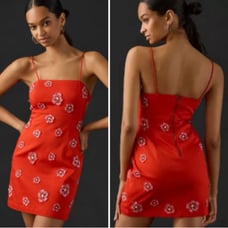 Anthropologie Red Floral Mini Dress Size 6