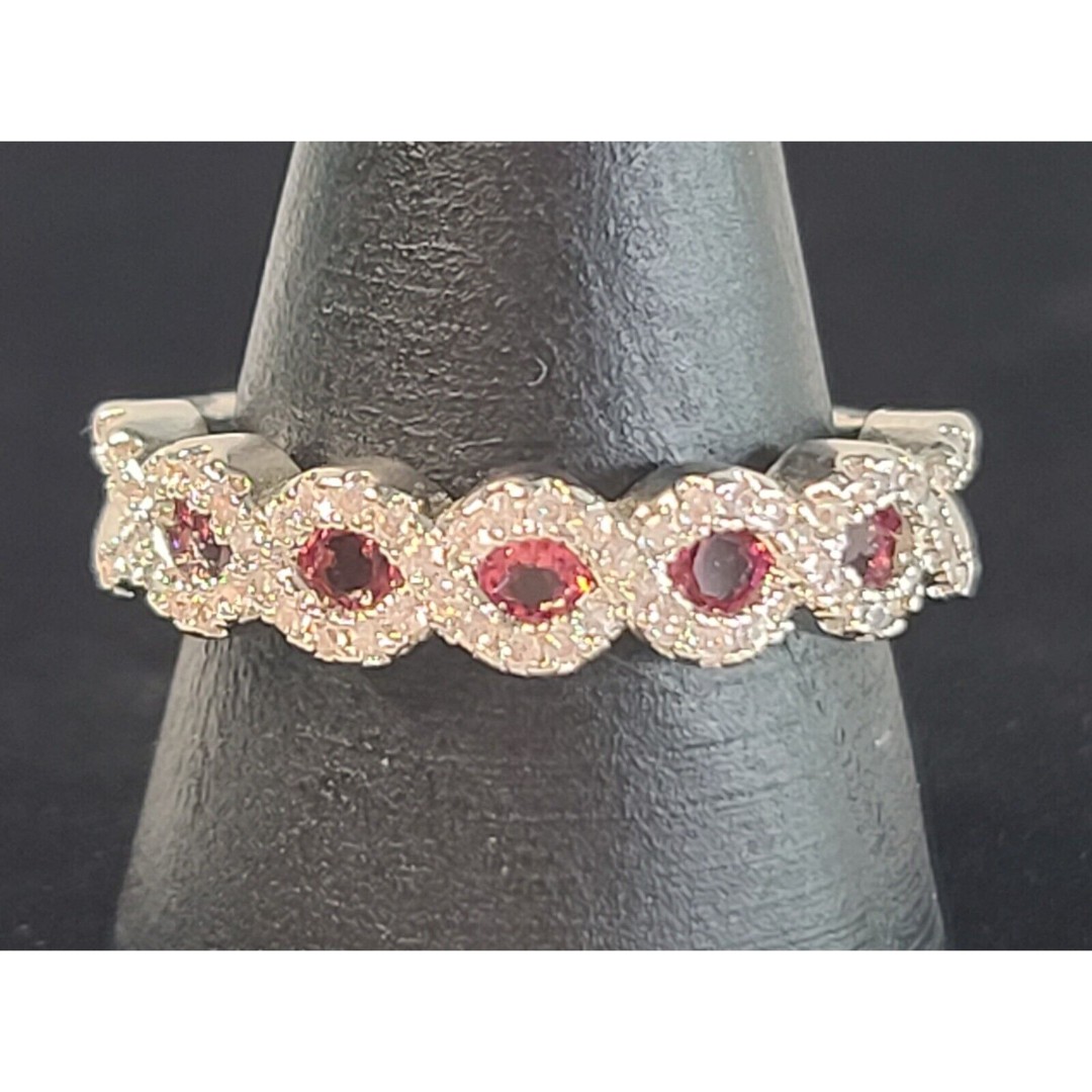 925 Sterling Silver Pink Ruby CZ Infinity Anniversary Ring Size 9 Estate
