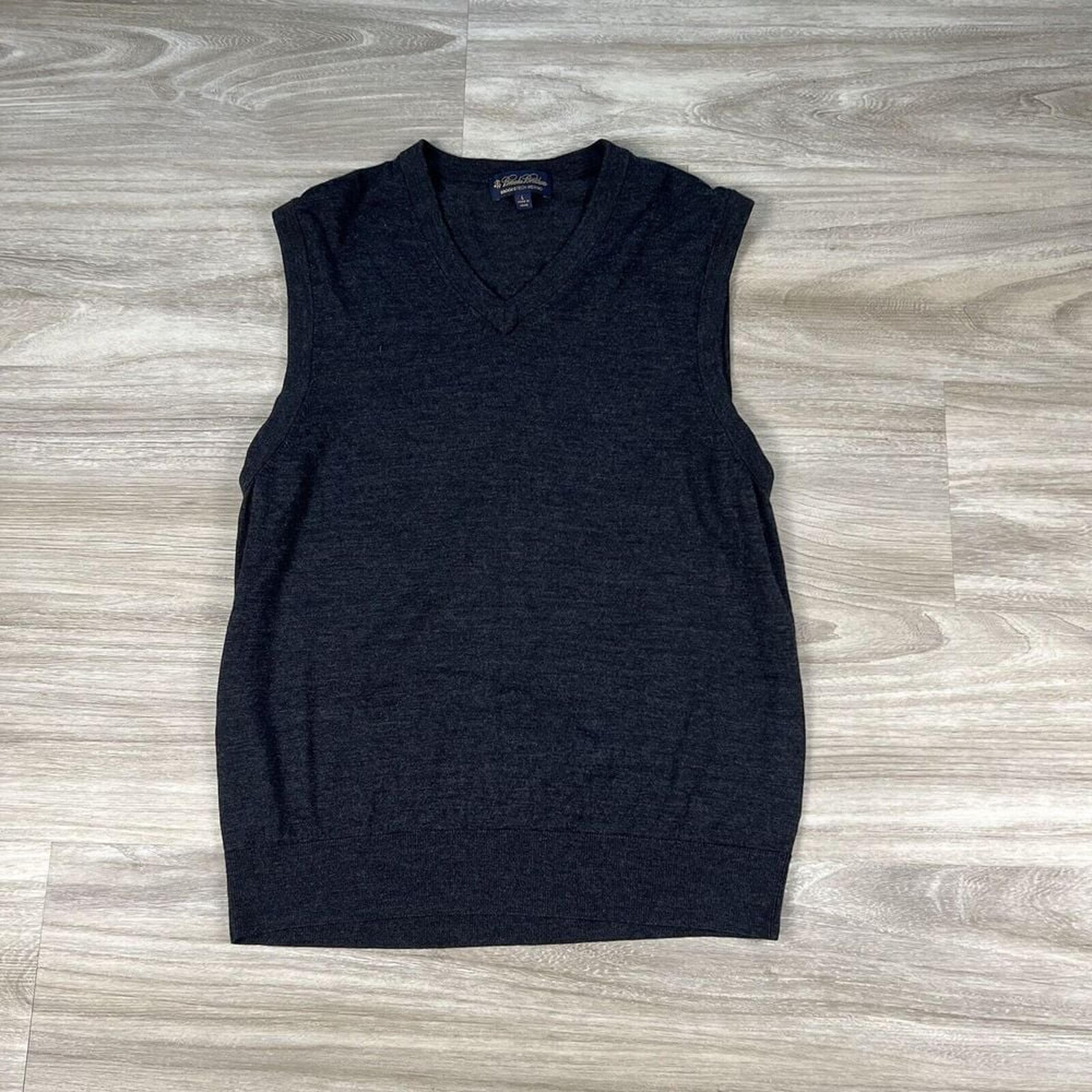 Brooks Brothers Mens Brookstech Merino Wool Vest Size L Charcoal Grey Vintage