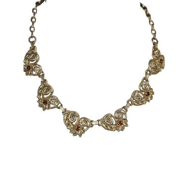 1940s Vintage Stunning Gold Tone & Orange Citrine Women’s Choker Necklace