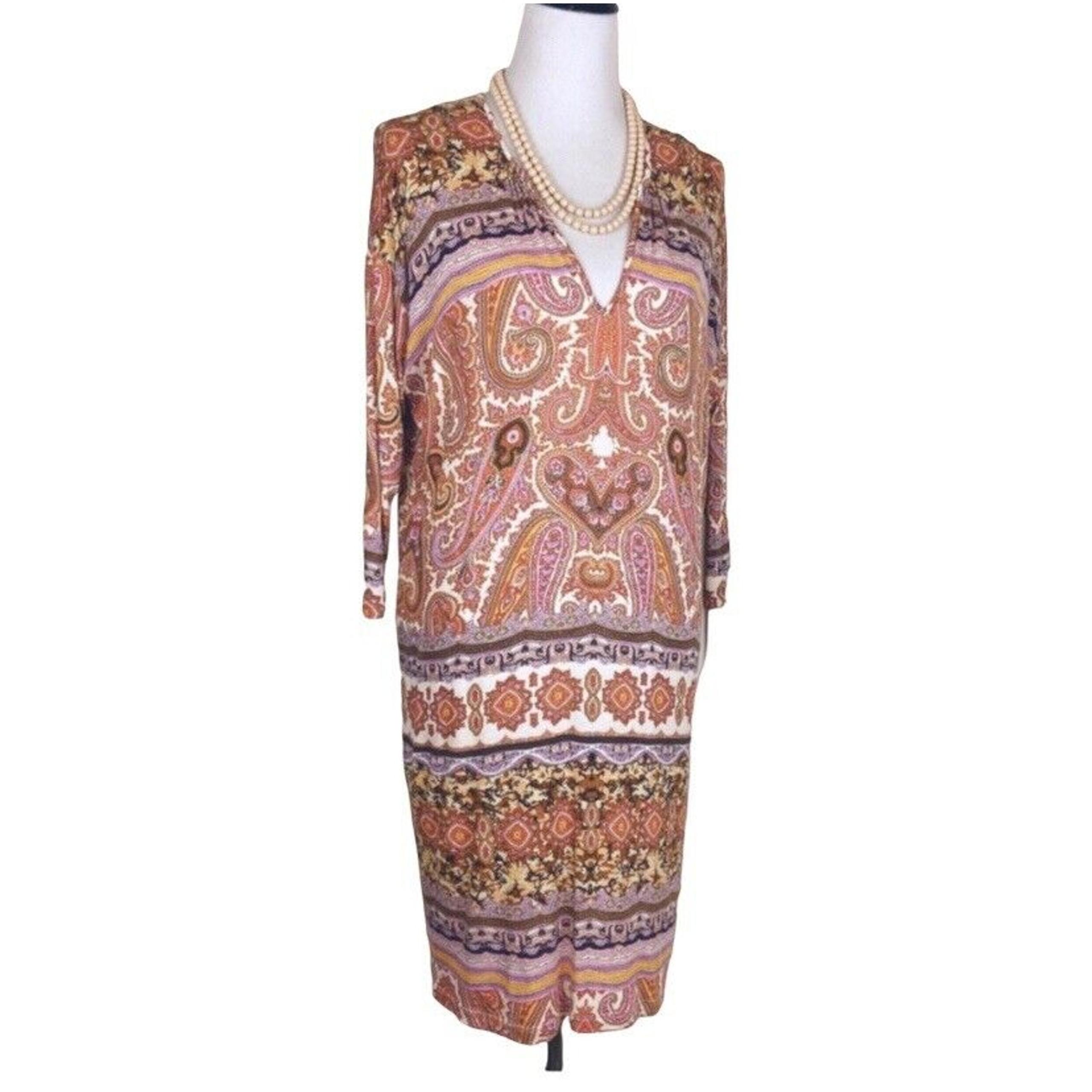 Velvet by Graham & Spencer Boho Flapper Paisley Knit Shift Dress Women's Size M