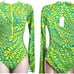 Trina Turk Trillis Turquoise Lime NWT. Zip Front Paddle Swimsuit Rash Guard, M