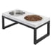 Marble Print Stainless Steel Double Elevated Dog Bowl, Black Stand, Medium: