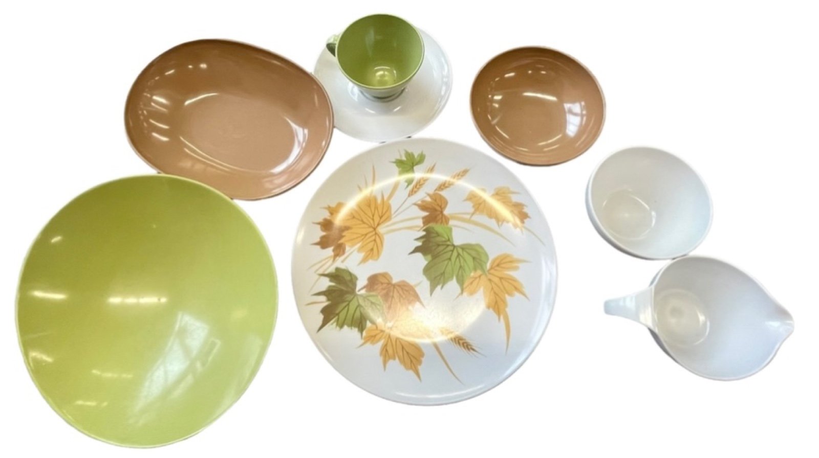 MCM Autumn Leaves Melamine Melmac Dinnerware Set 28 piece set