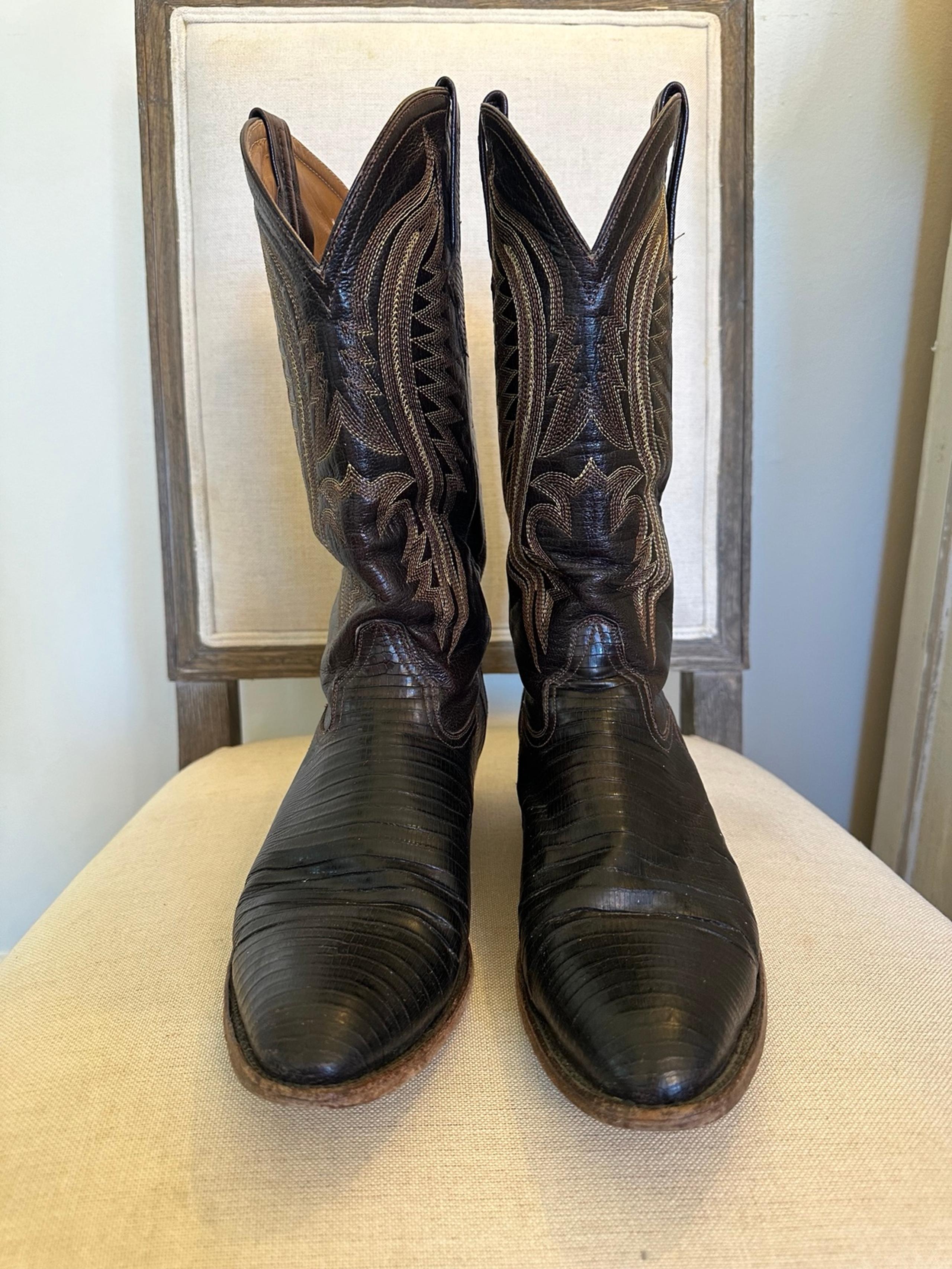 Men’s Ferrini Lizard Dark Brown Cowboy Boots Size 8.5D