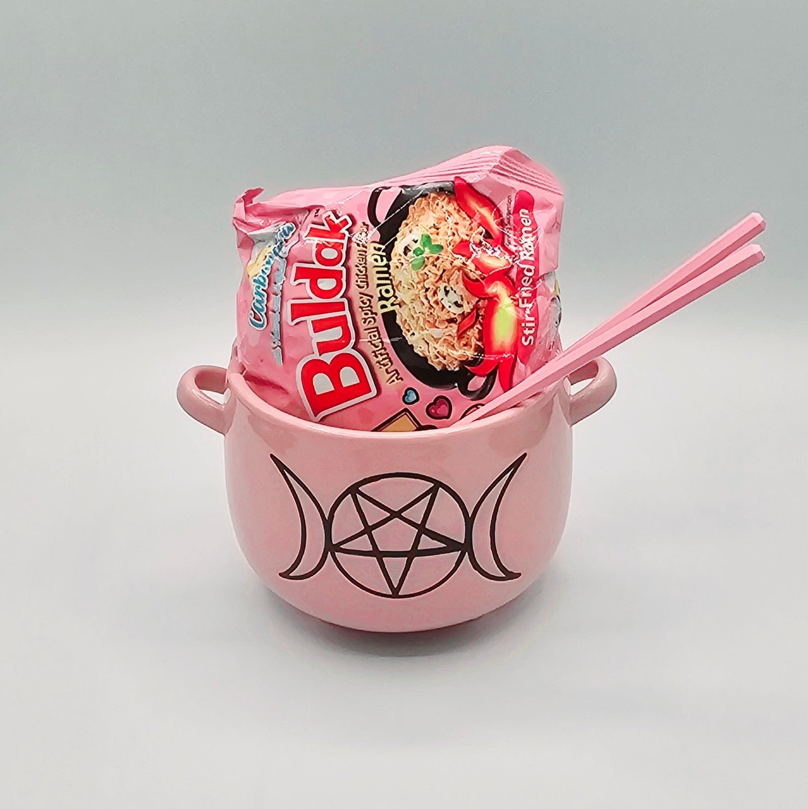 Dolls Kill Home Large Witchy Pink Cauldron Ramen Bowl w/ Chopsticks