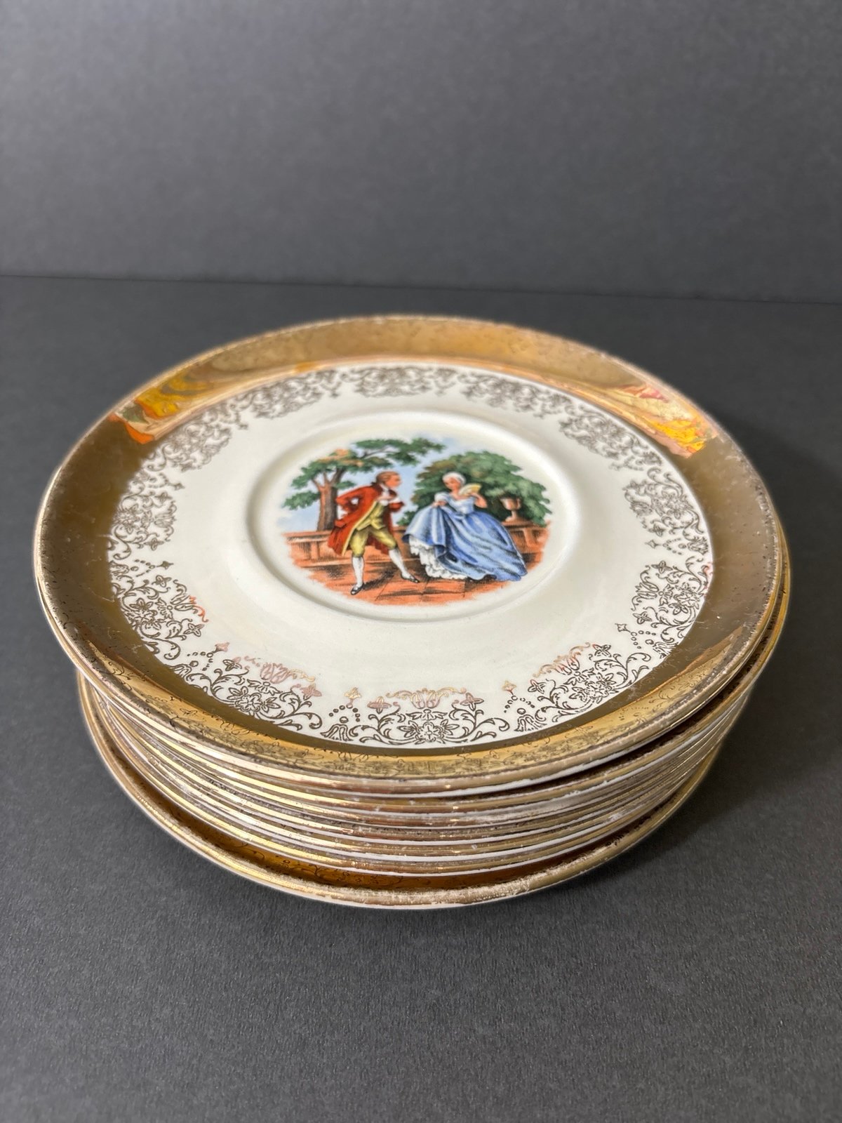 Vintage Set of 7 Sabin Crest-O-Gold 22K George & Martha Washington 6” Plates